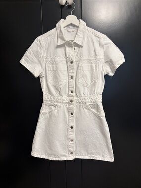Zara White Short-Sleeve Button-Front Mini Dress